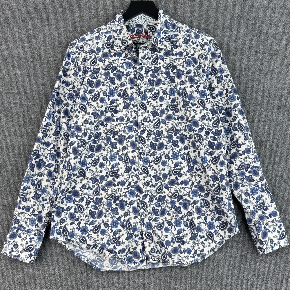 Robert Graham Button Up Shirt Mens M Blue White Floral Paisley Long Sleeve